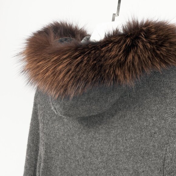 Brunello Cucinelli Grey Cashmere Fur-Trim-Hood Zip Cardigan - Picture 7 of 11